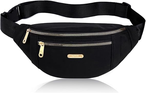 Nova pochete feminina com strap ajustável para viagens, esportes e corrida, na cor preta.