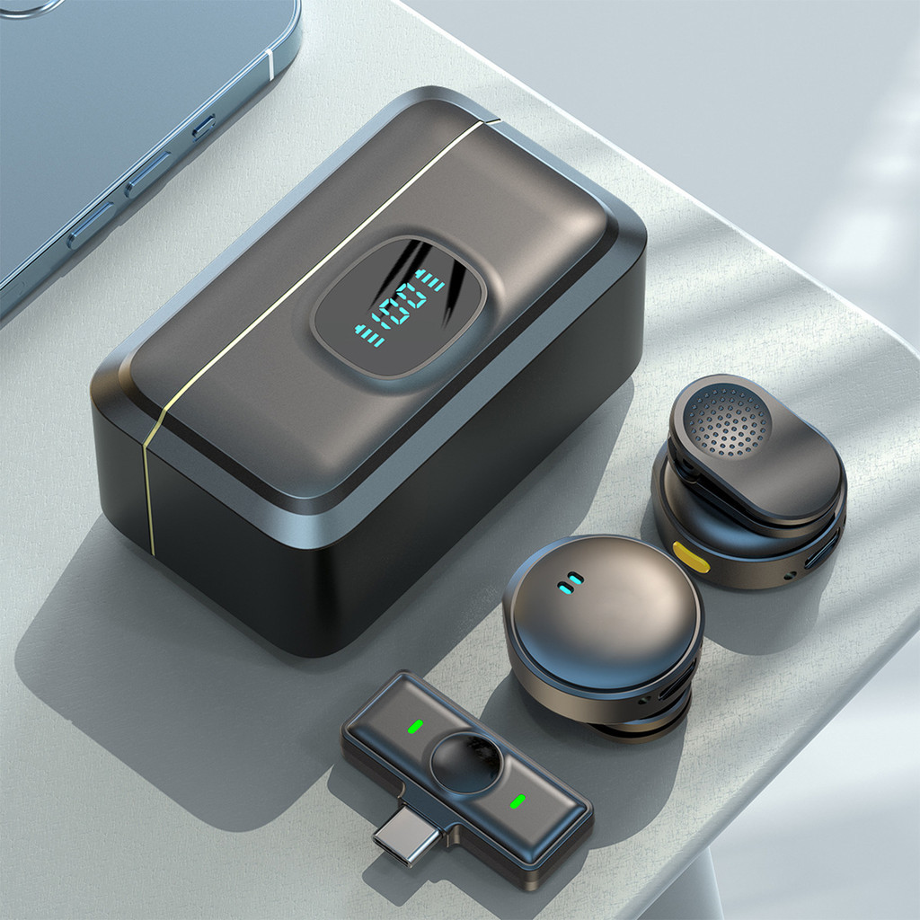 Microfone de Lapela Sem Fio com Case de Carregamento para iPhone, iPad e TipoC, Plug & Play, 2,4G, Ultra-Baixo Delay,