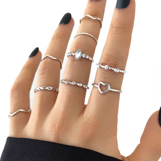 Conjunto De Anéis Minimalistas De Coração Brilhante , 9 Peças , Joias Da Moda Para Mulher…