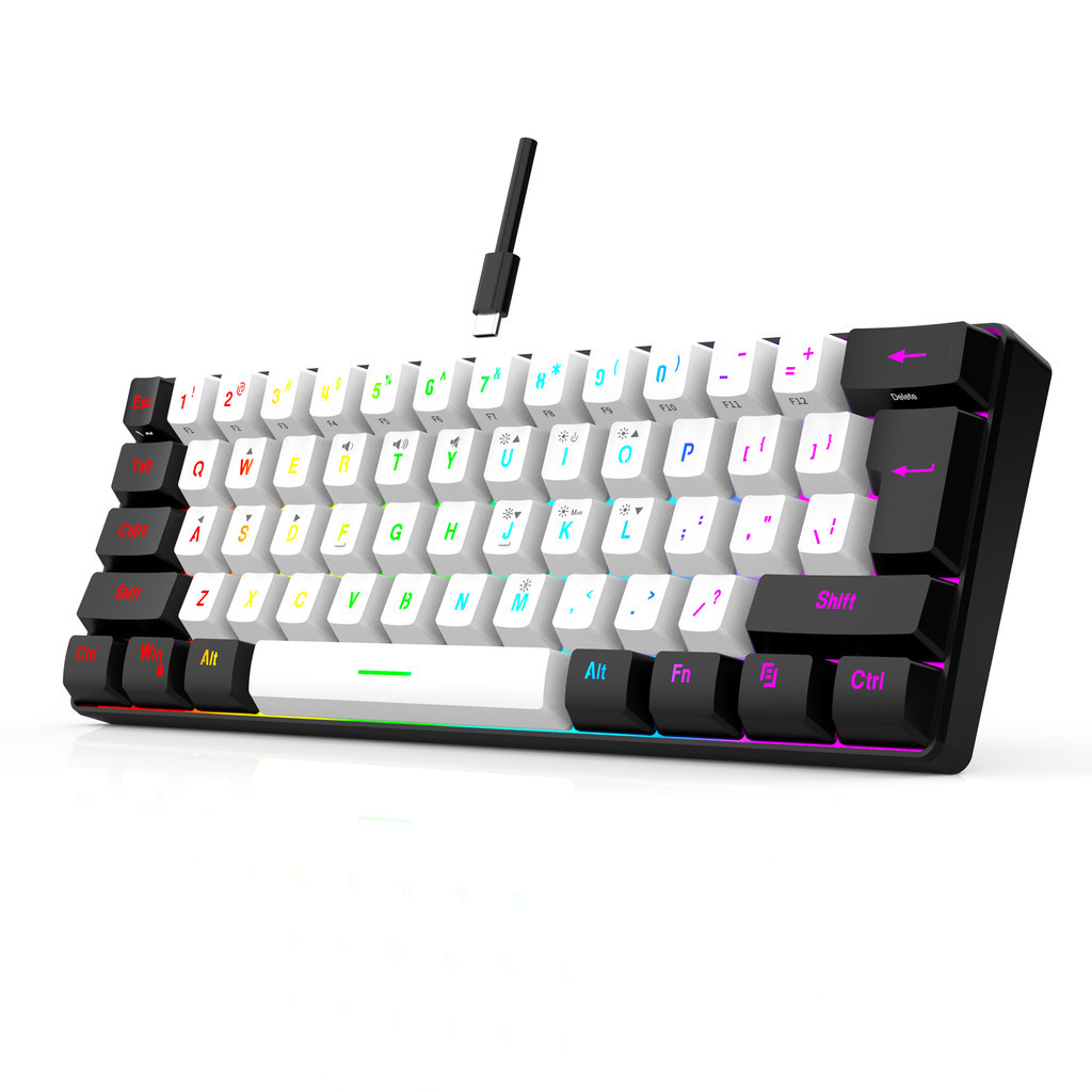 Número Teclado Jogos 61 Teclas RGB Backlight Mini Compacto USB-C Cabo De Alimentação Plugável Para Escritório