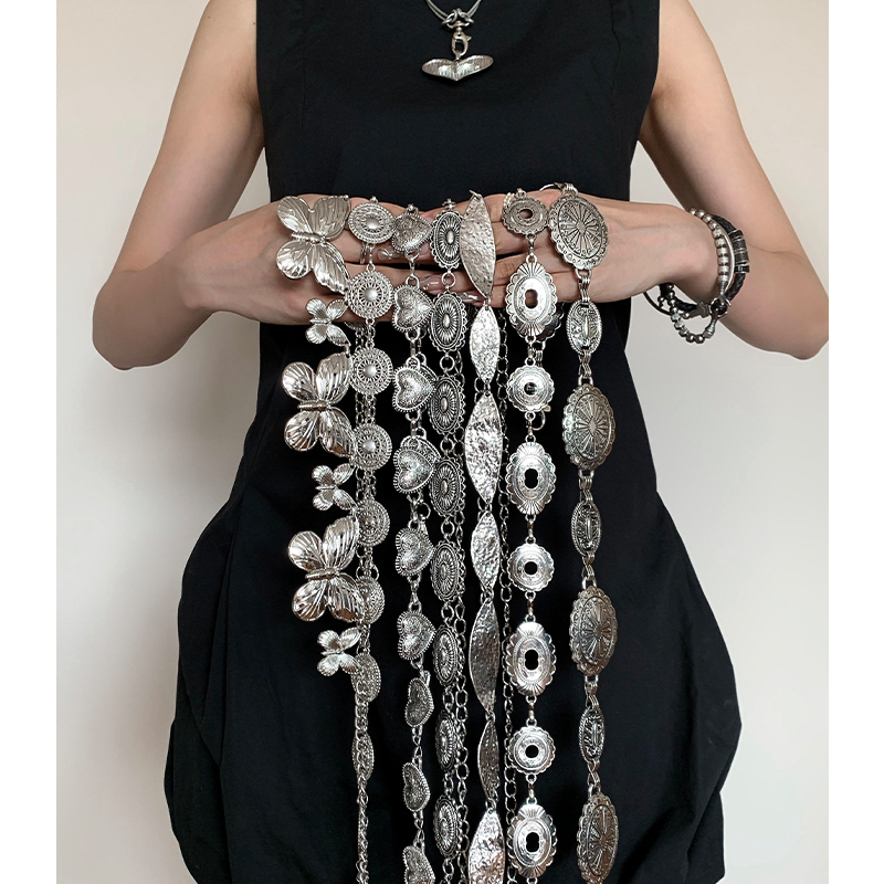 Corrente De Cintura Prateada Boêmia-Cinto De Metal Vintage Para Vestidos E Saias