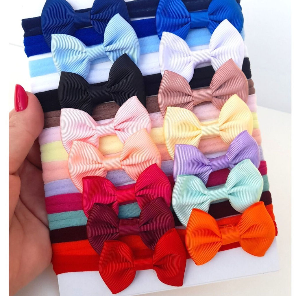 Faixas de Cabelo para Meninas, Conjunto de 15 Faixas de Nylon Macio com Laço Elástico e Cores Candy