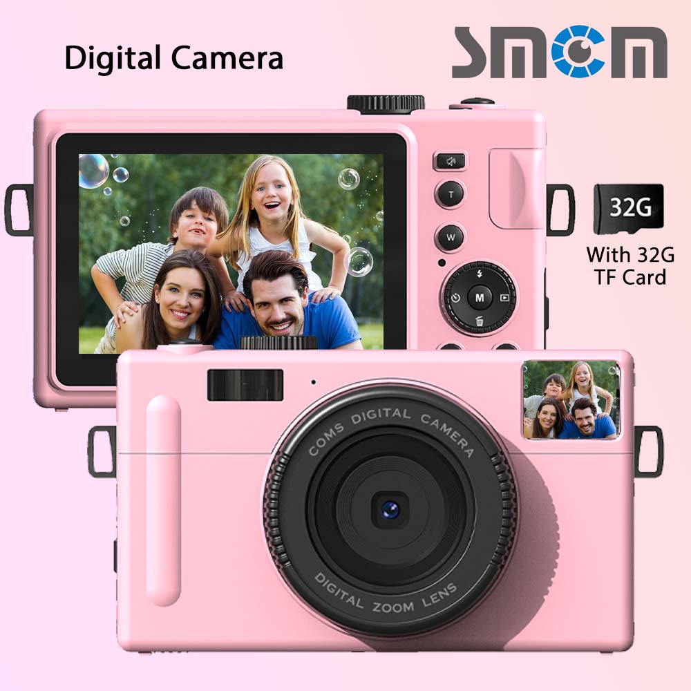 Câmera digital rosa 1080P 48MP, autofoco, tela IPS de 3, zoom digital 16X, acompanha cartão de memória 32GB, suporta