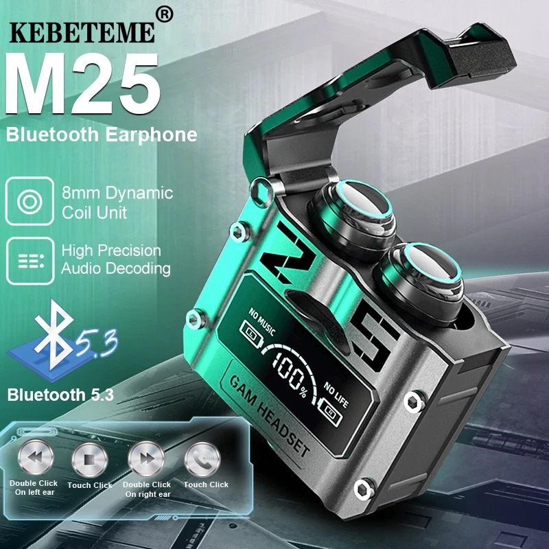 M25 Fones De Ouvido TWS Sem Fio Bluetooth Controle Toque Estéreo Som Redução Ruído Com Microfone