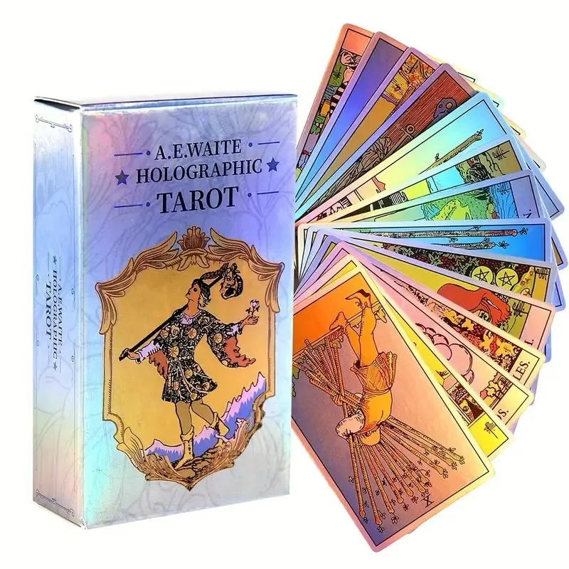 1 Caixa Clássico Jogo De Tabuleiro De Cartas De Tarô Com Flash Holográficas Baralho Waite Holográfico Para Iniciantes E 
