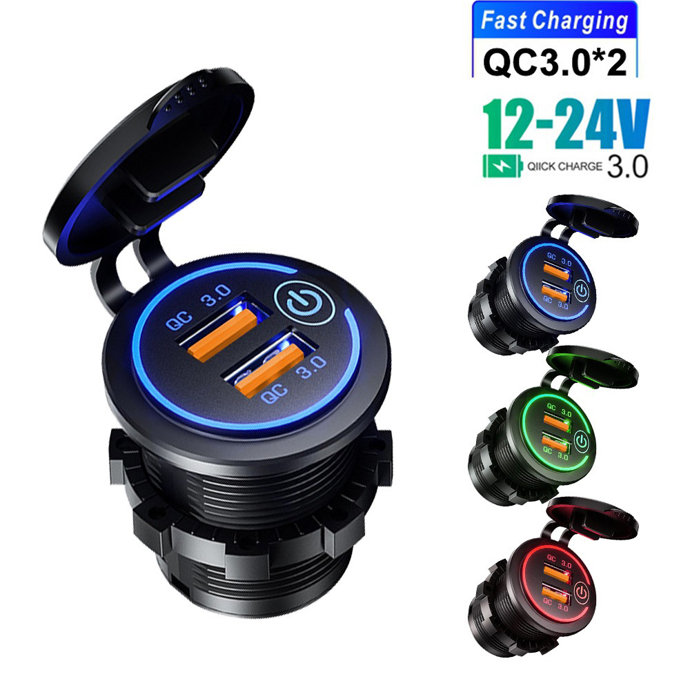 Carregador USB Duplo QC 3.0 À Prova D'água Para Motocicleta 12/24V Tomada De Energia De Carga Rápida Com Interruptor