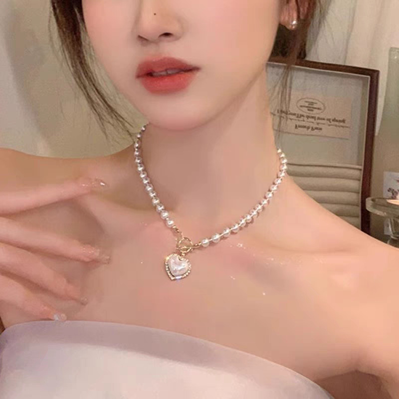 Colar De Pérolas Feminino Coração Design Moderno Corrente De Clavícula Joias Elegantes