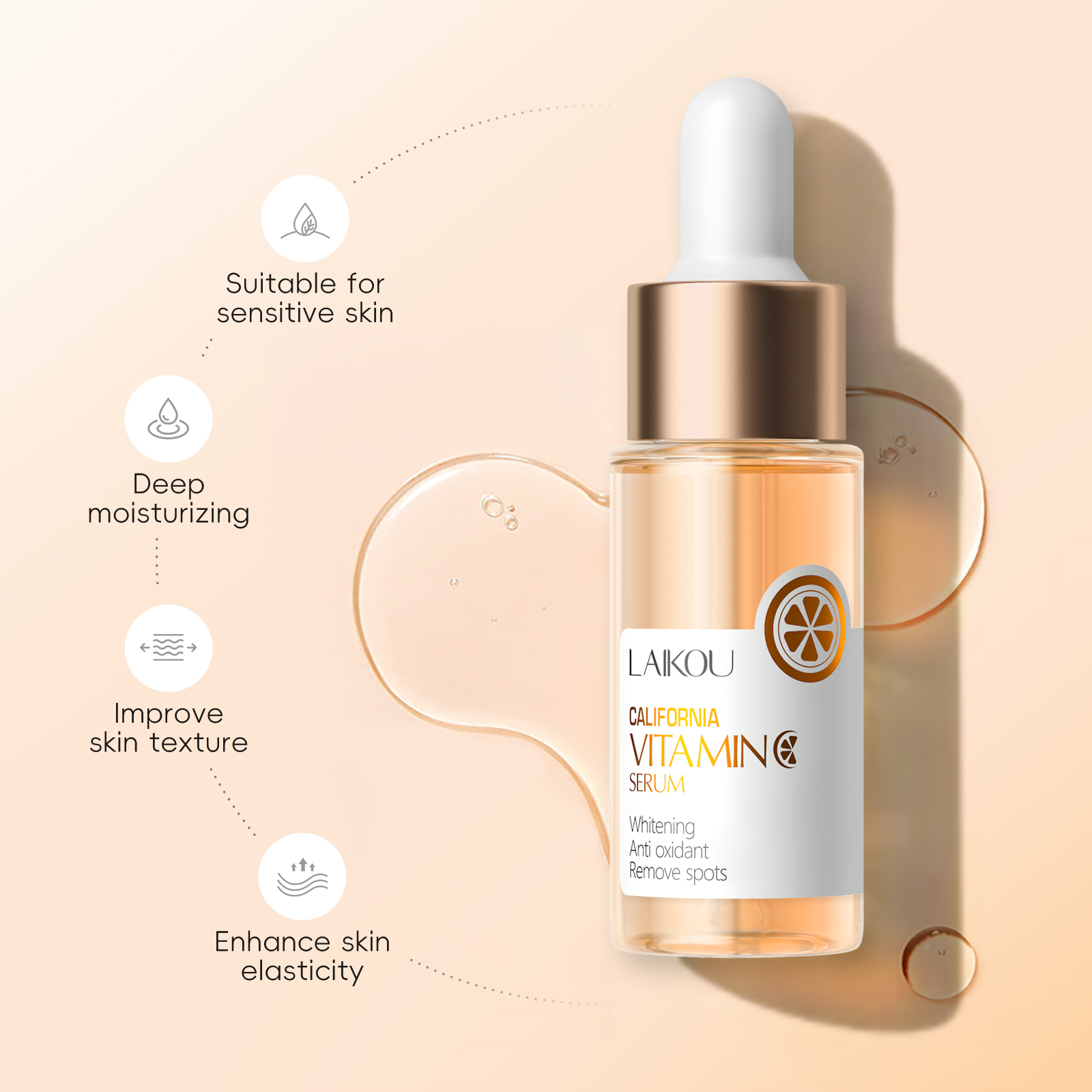 Sérum Facial De Vitamina C Laikou Para Remover Manchas, Reduzir Rugas E Hidratar - 17ml