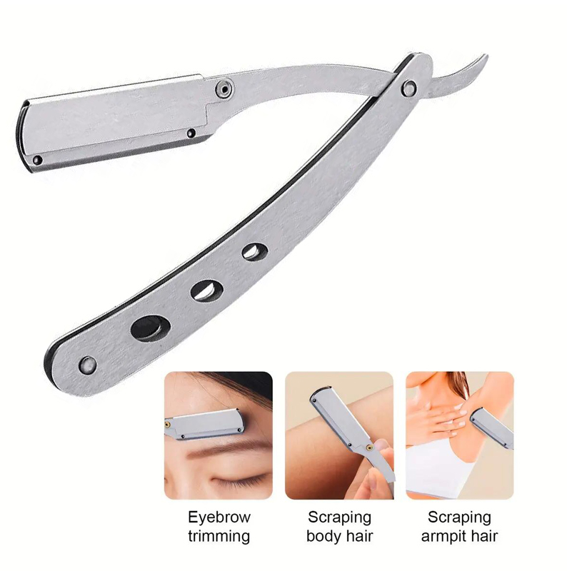 Novo aparelho de barbear clássico com lâmina prateada, manual, adequado para homens e mulheres, ideal para barbear,