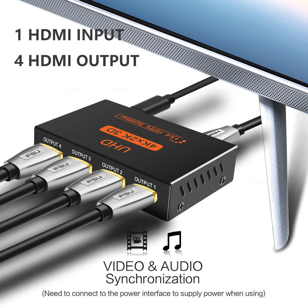 Novo Divisor HDMI 1 Entrada 4 Saídas Amplificador HDCP 1080P 4K Display Duplo para HDTV DVD PS3 Xbox
