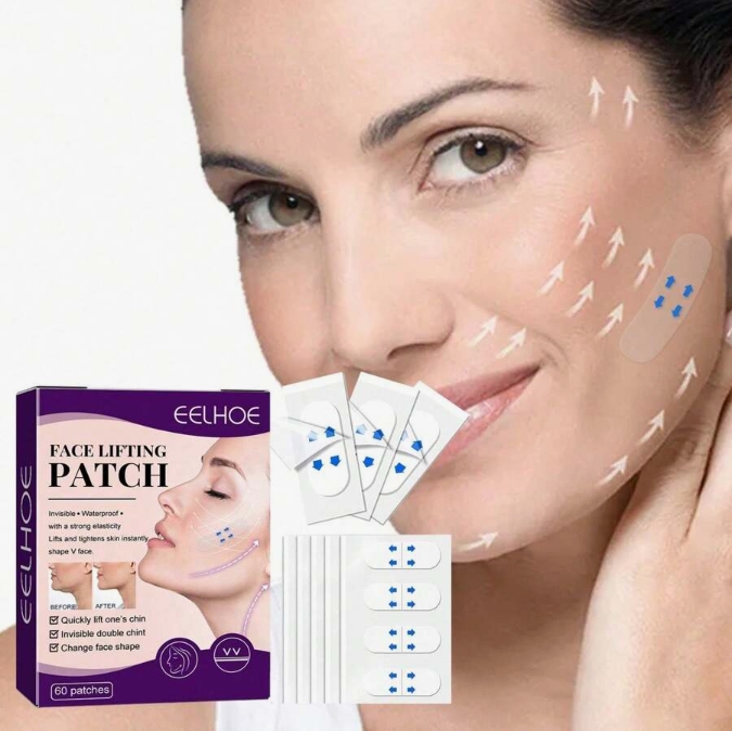 Patch de Lifting Facial 60pcs à Prova d'Água, Adesivo de Maquiagem em V, Fita Adesiva Invisível e Respirável para