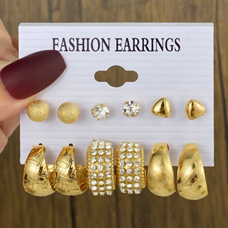 Nova Moda Simples Coração Pérola C Forma Brincos Conjunto Com Diamantes 6 Peças Jóias Vers...