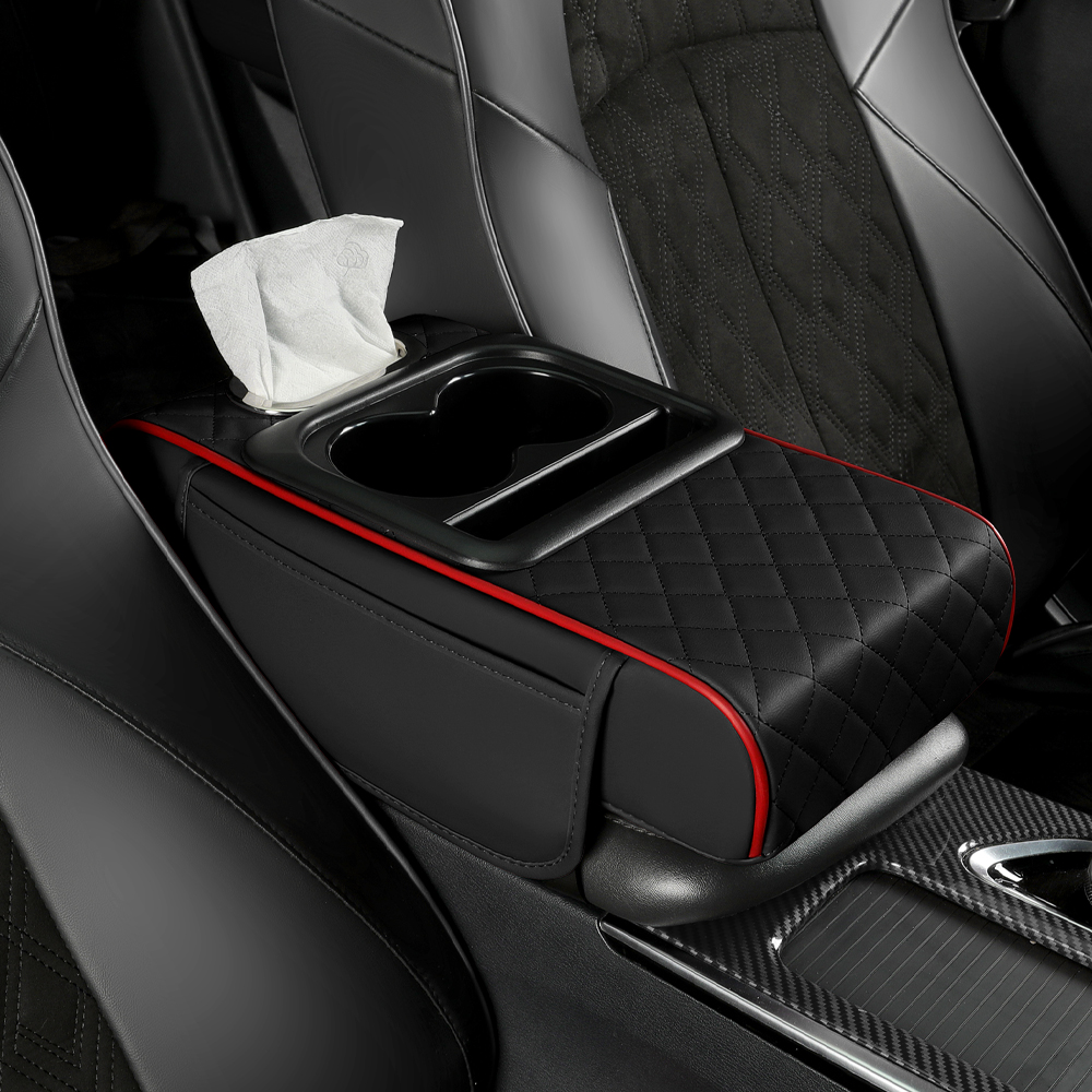 Almofada De Apoio De Braço Para Carro 4 Em 1 , Couro PU Premium Coberto De Espuma De Memória , Caixa De Tecido Multifunc