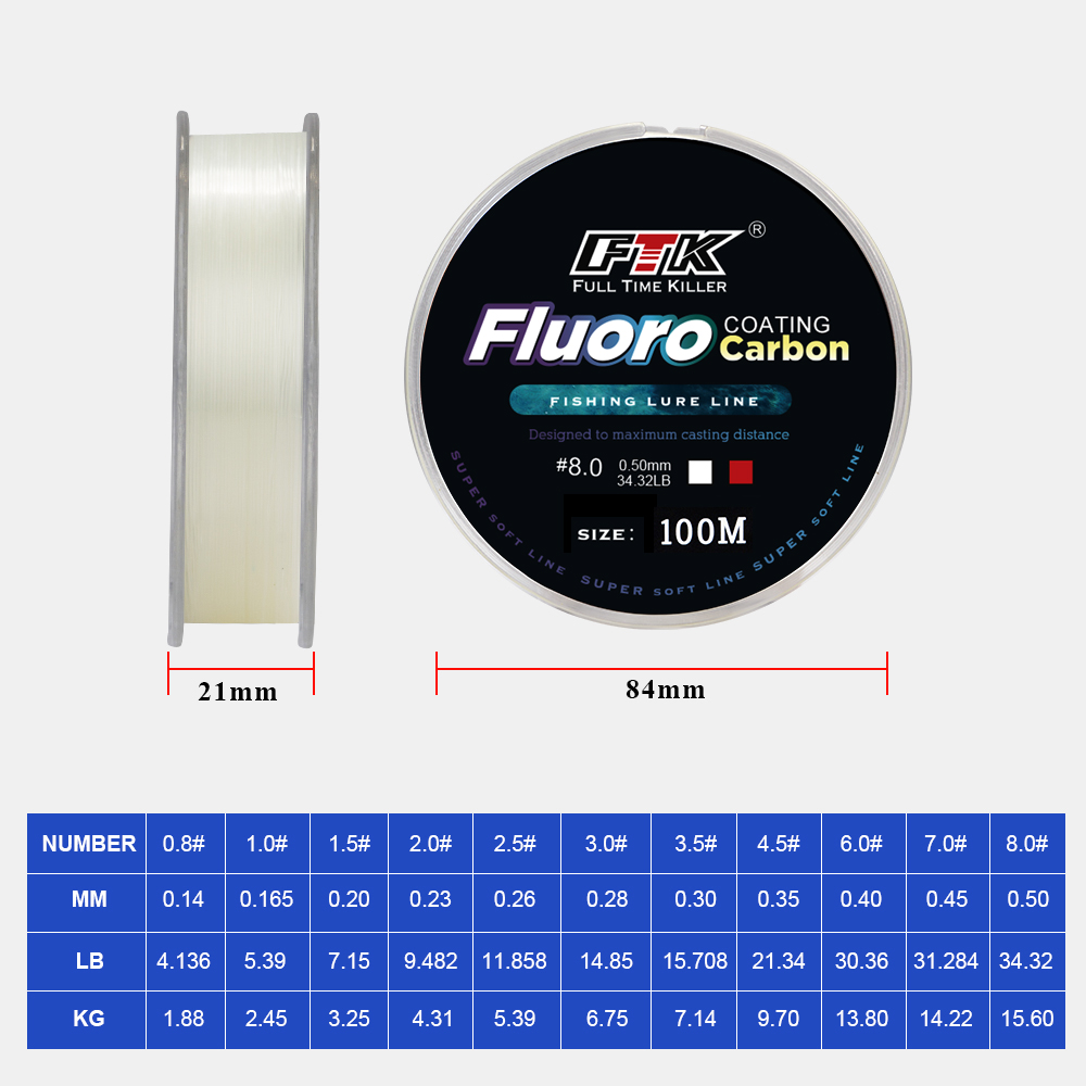 Nova Linha de Pesca Líder de Carbono 4.136LB-34.32LB com Revestimento de Flúorcarbono 100M e Afundamento de Linha