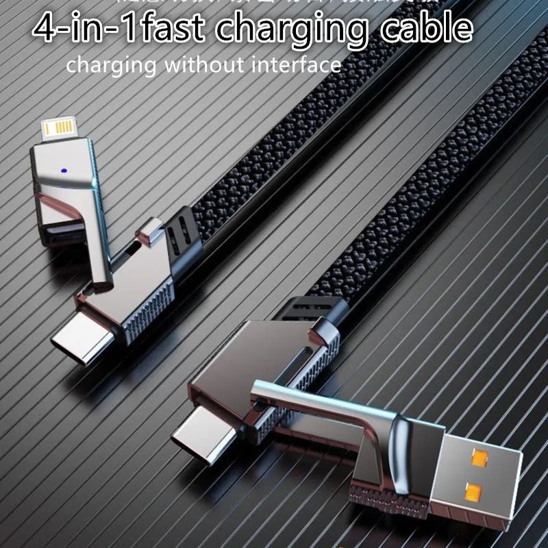 Cabo De Dados USB De Metal De Carregamento Rápido 4 Em 1 100 W PD Para iPhone Samsung Xiaomi