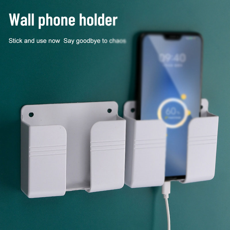 Suporte Para Telefone Montagem Em Parede Sem Perfurações – Carregamento Móvel E Caixa De Armazenamento Com Controle Remo