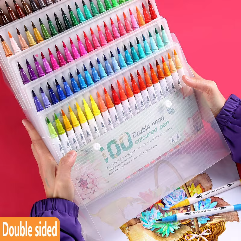 Kit de 60 Pincéis de Caligrafia com Dois Tipos de Ponta - Material Escolar e Artístico