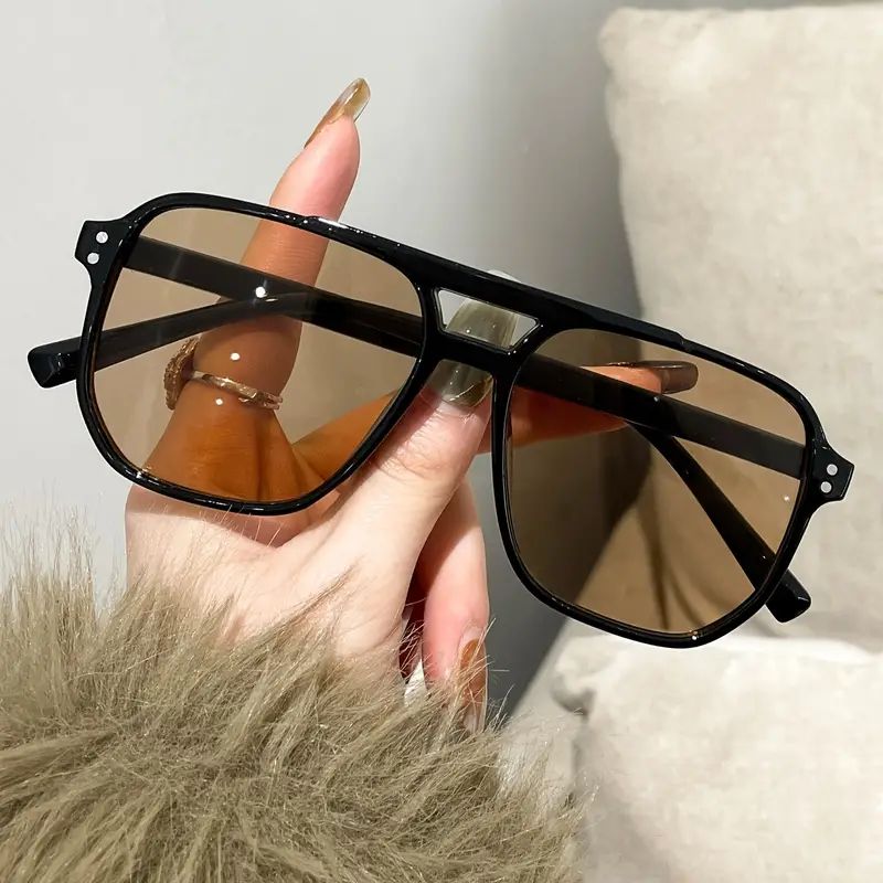 Óculos de sol retro de dupla lente, grande estrutura, proteção UV, lentes oceânicas, moda ...