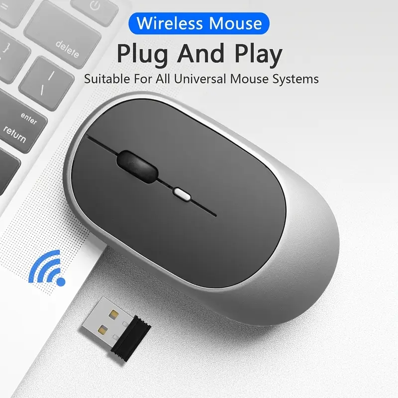 Mouse Sem Fio Recarregável Bluetooth 5.0 2.4 Ghz Clique Ultra Silencioso Para PC Laptop Macbook Tablet