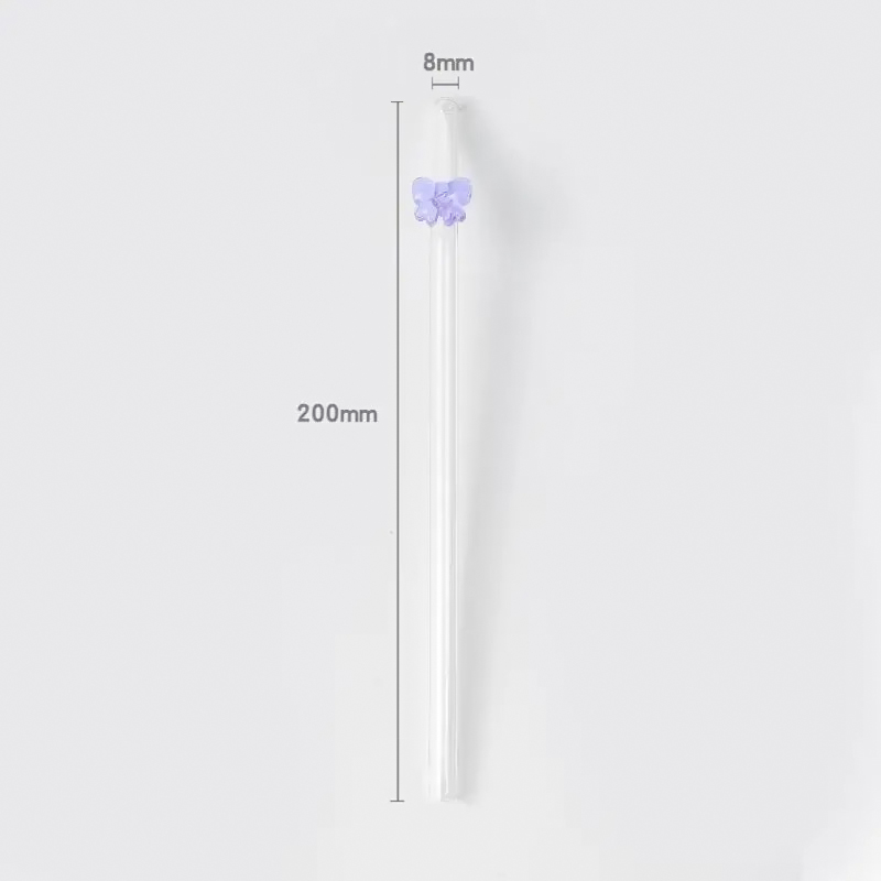 Canudo de vidro borboleta, resistente a calor, reutilizável, ideal para chá e sucos, seguro para alimentos, 8mm.