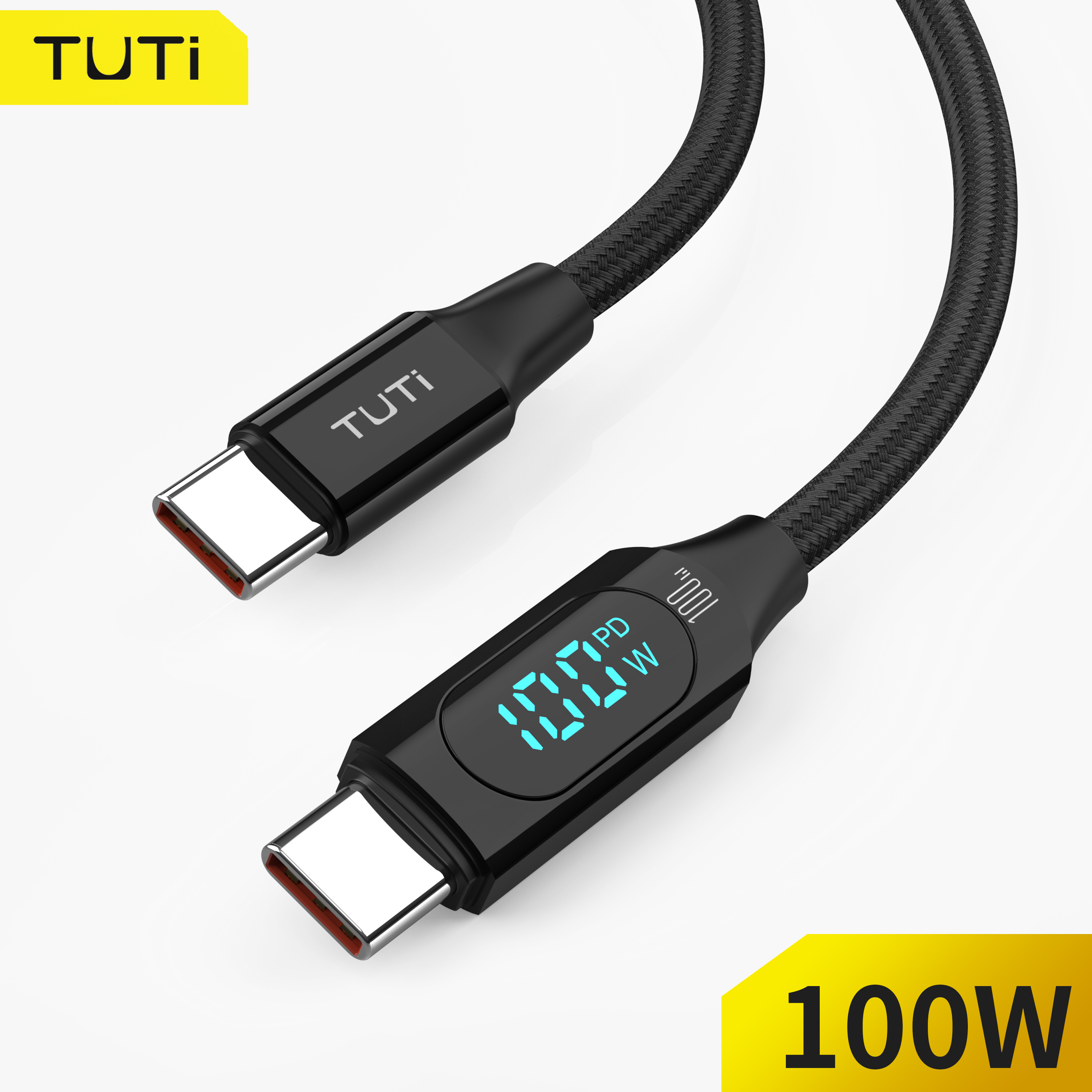 TUTI Cabo USB-C para USB-C trançado, display LED, carregamento rápido 100W/5A, para iPhone 16/16 Pro/16 Pro Max, iPad,