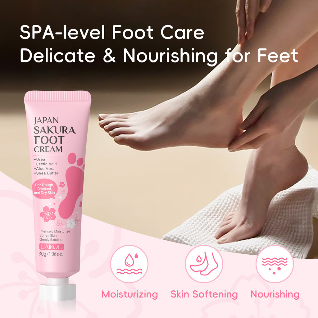 Creme para os Pés Sakura LAIKOU para Pés e Calcanhares Secos, Rugosos e Rachados, Hidratação Profunda e Suavização, 30g