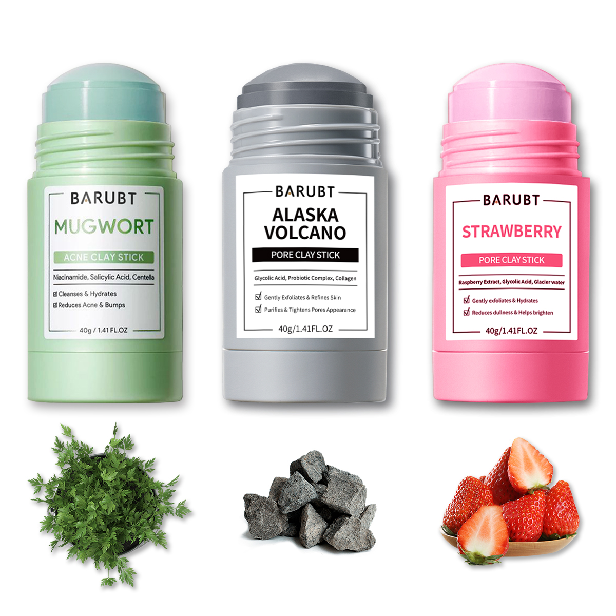 Novo bastão de membrana de limpeza facial combinado 40g - bastão sólido de limpeza de mudas feito de extrato de morango,