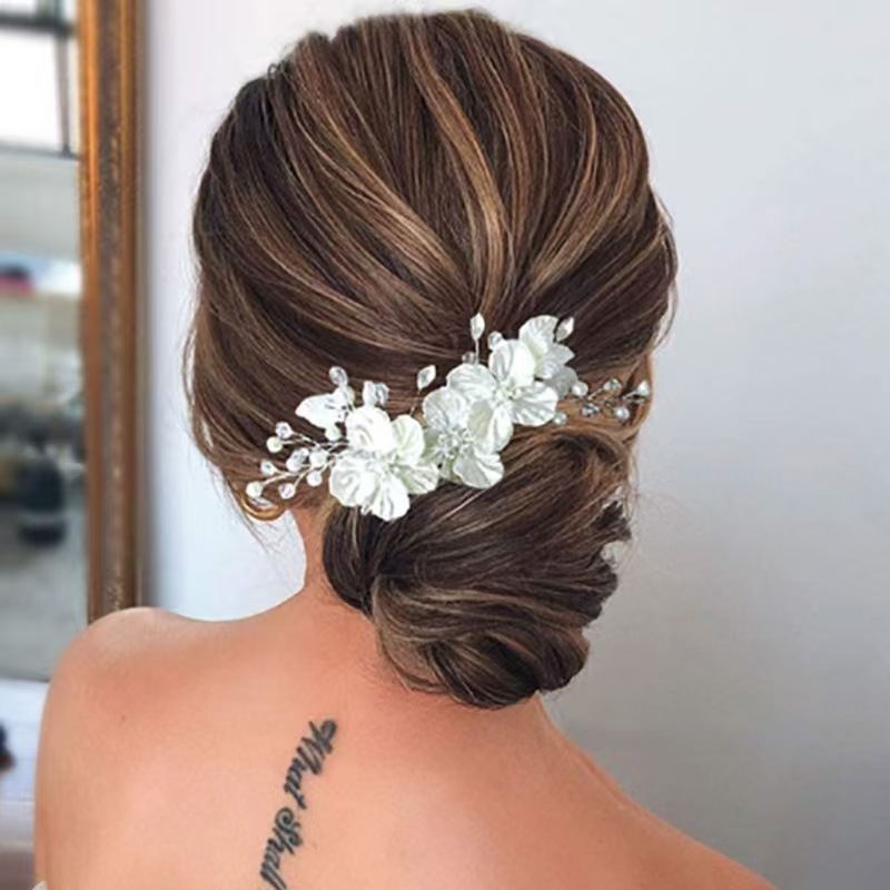 Pente De Cabelo De Noiva Coreano , Acessórios Casamento De Cristal De Pérola Floral Feito À Mão Para Mulheres