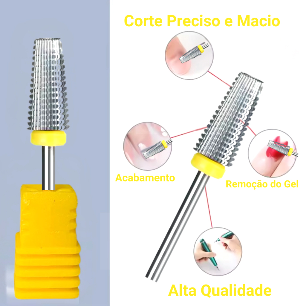3 peças Kit de brocas de carboneto de tungstênio para arte de unhas em gel profissional, acabamento cônico de porcelana
