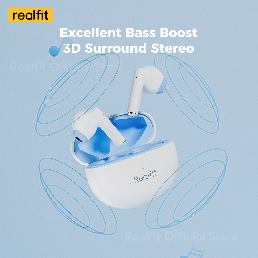 Novos Fones de Ouvido Bluetooth Realfit F2 TWS de Alta Qualidade, Baixa Latência e com AI ENC para Uso Diário.