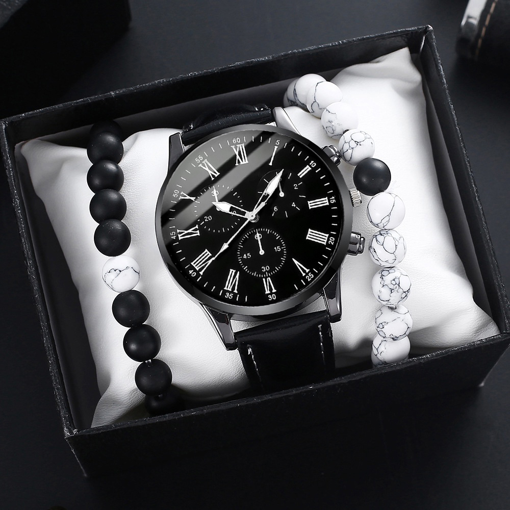 Relógio masculino Casual pulseira de couro quartzo relógio empresarial pulseira turquesa com contas (sem caixa) em Oferta na Shopee