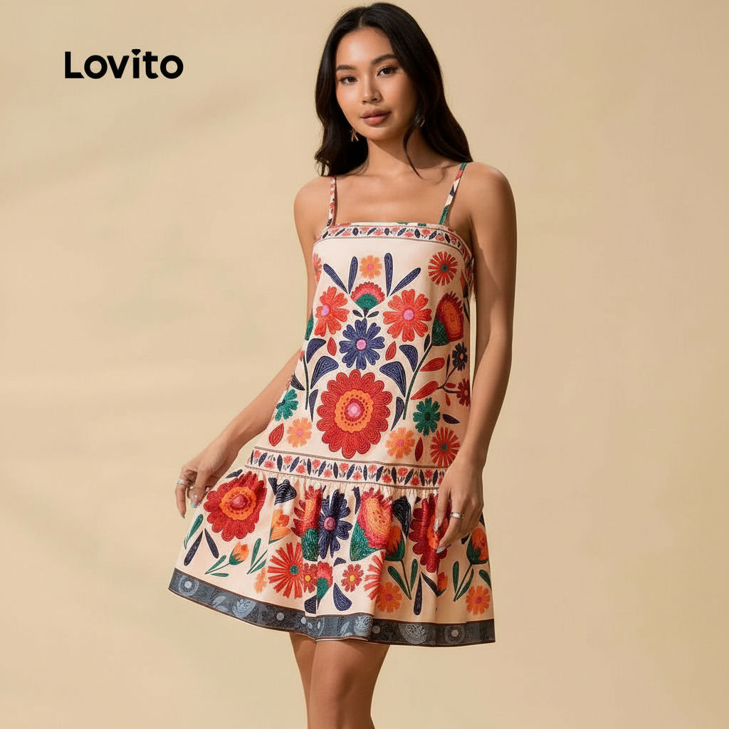 Lovito Vestido Feminino Estilo Boho para Resort com Zíper para Primavera Verão LK2LD383 em Oferta na Shopee