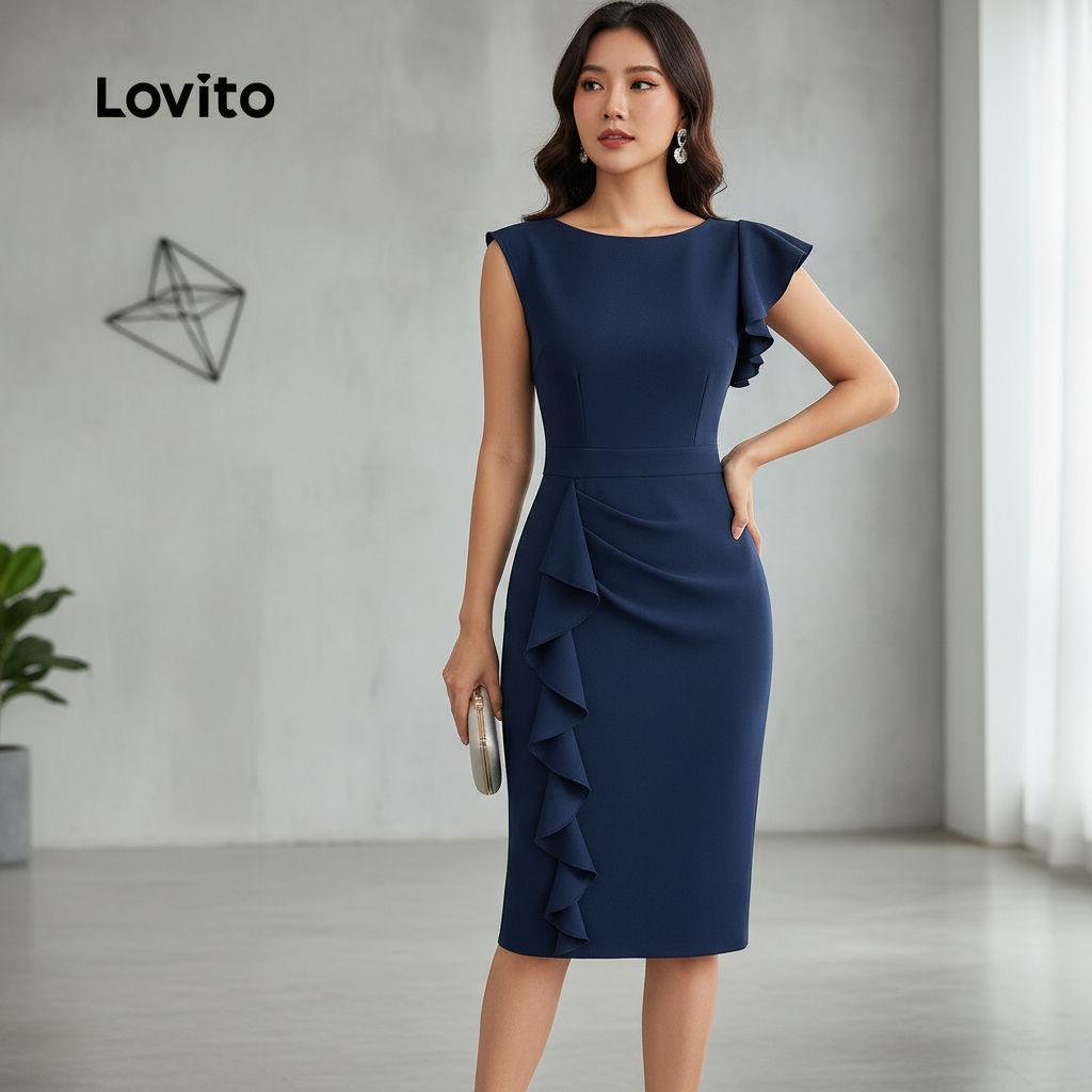 Lovito Vestido Feminino Assimétrico Azul Marinho para Mulheres Primavera/Verão L165AD874 em Oferta na Shopee