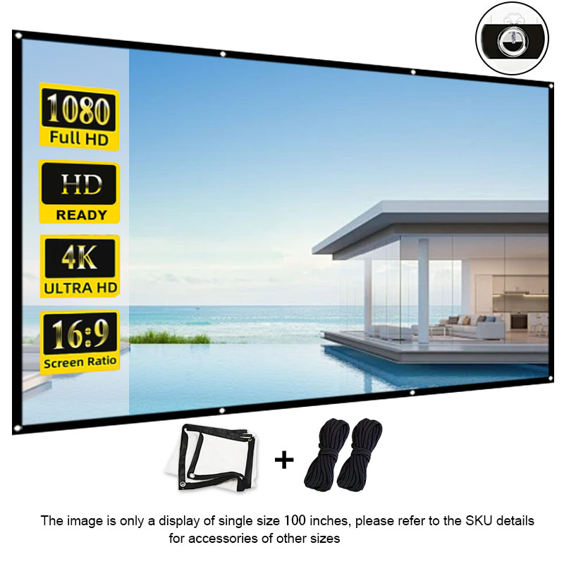 Tela de projeção portátil para home theater, uso ao ar livre (60-150 polegadas), camping, escritório e ambientes