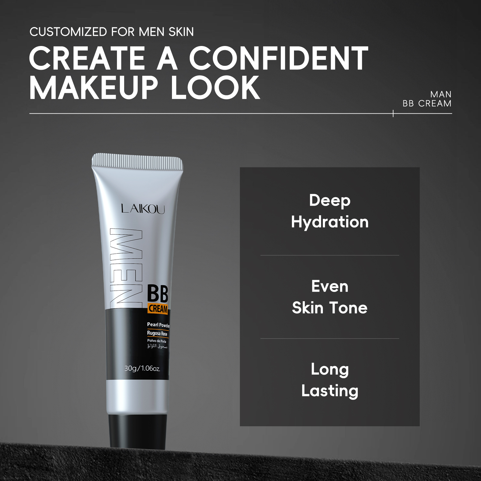 LAIKOU Creme BB para Homens, cobertura total, FPS 15 PA++, disfarça manchas e imperfeições, 30 g · foto 2