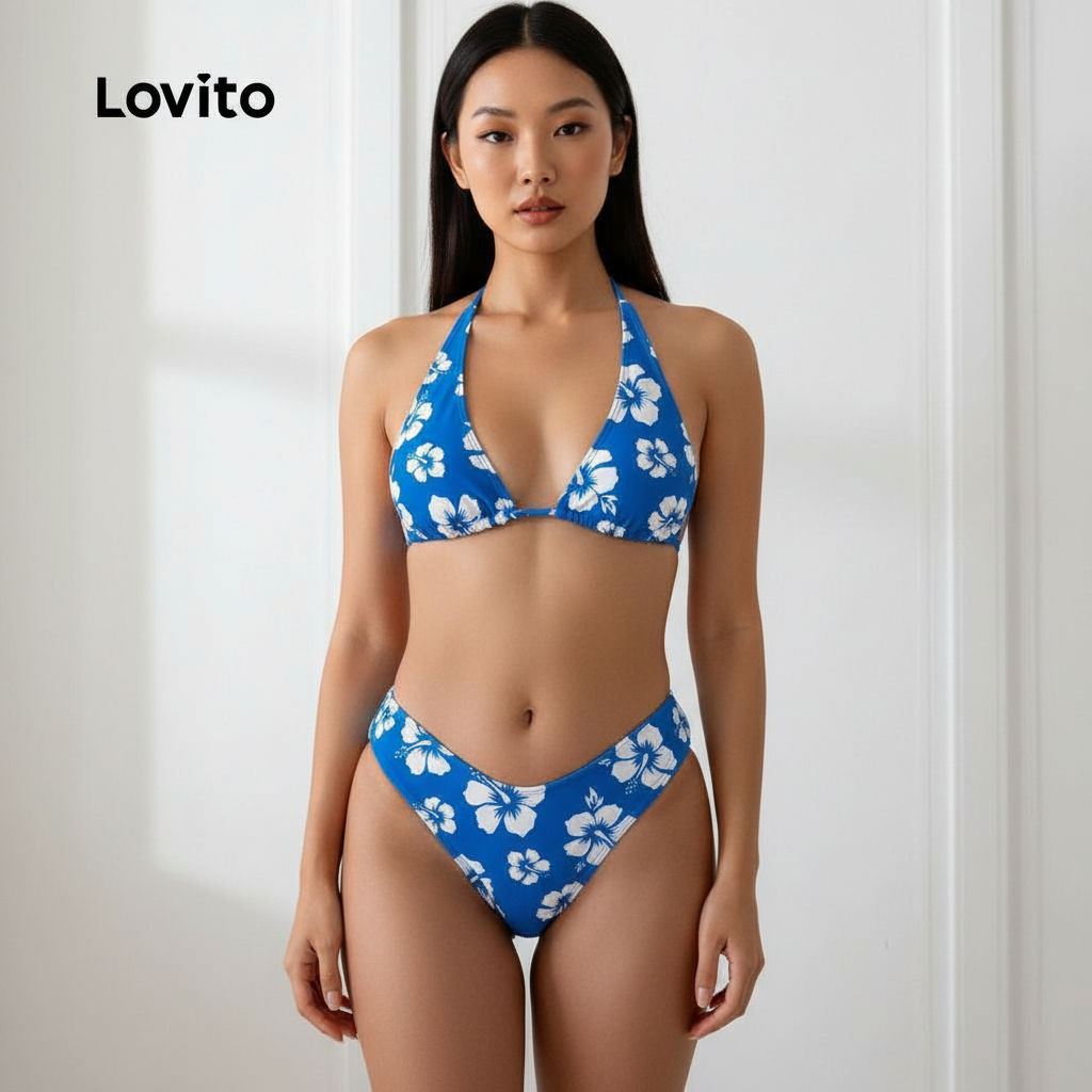 Lovito Biquíni Feminino Boho Florido Azul Primavera Verão LNL126257 em Oferta na Shopee