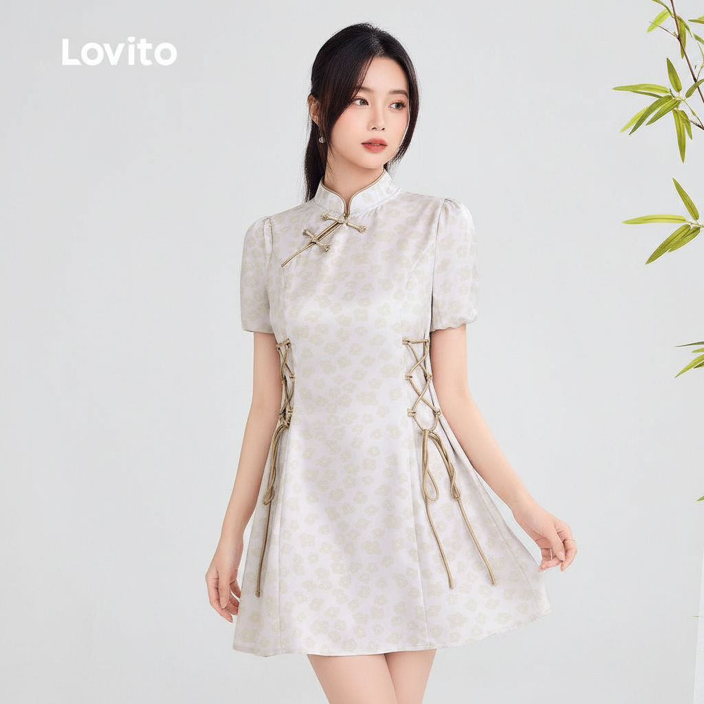 Lovito Refine Vestido Moderno Estilo Chinês Cheongsam Qipao Primavera Verão Cinza Verde L166AD029 em Oferta na Shopee