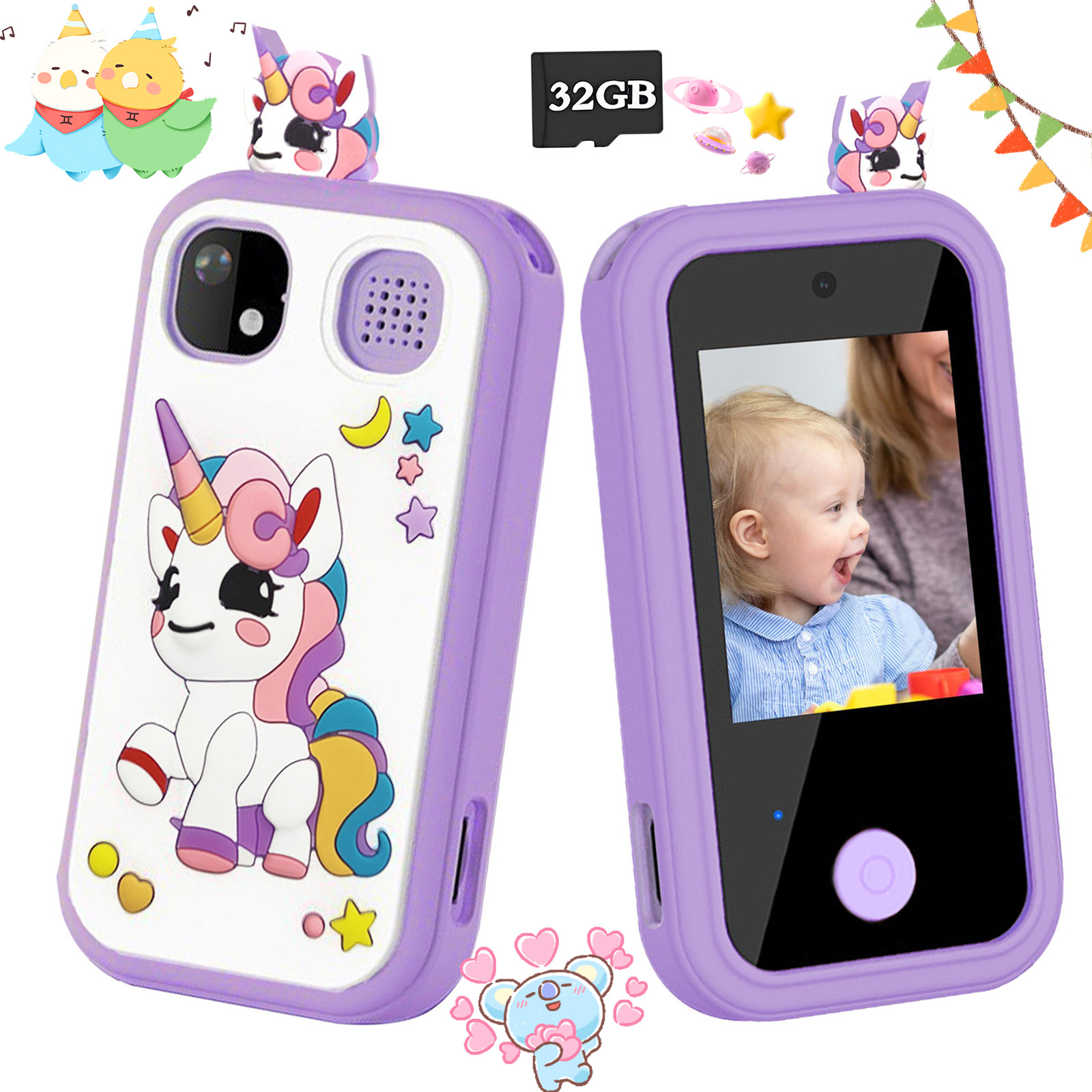 Smartphone Infantil 2.4 Polegadas Tela HD Tátil Câmera Brinquedo com Reprodutor de Áudio e Diversos Jogos de