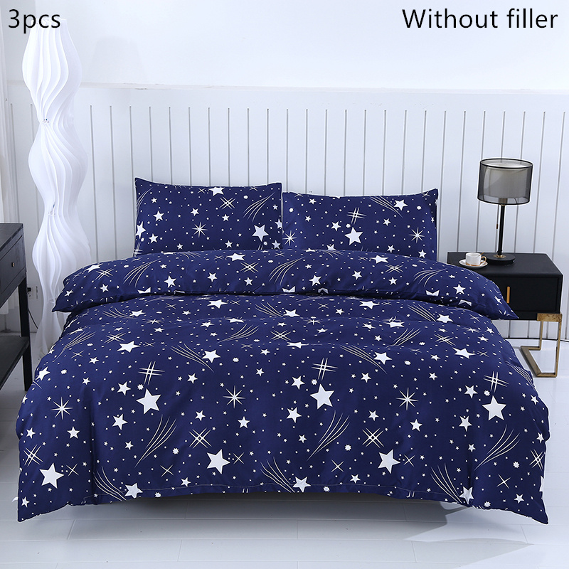 Conjunto De Capa De Edredom Céu Estrelado Azul Marinho 3 Unidades – Sem Enchimento Padrão De Estrelas Brancas E Estrela