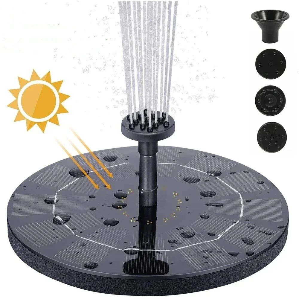 Bomba de Fonte Solar 13 cm – Placa Solar Flutuante para Banho de Pássaros com 6 Bicos para Jardim e Lago