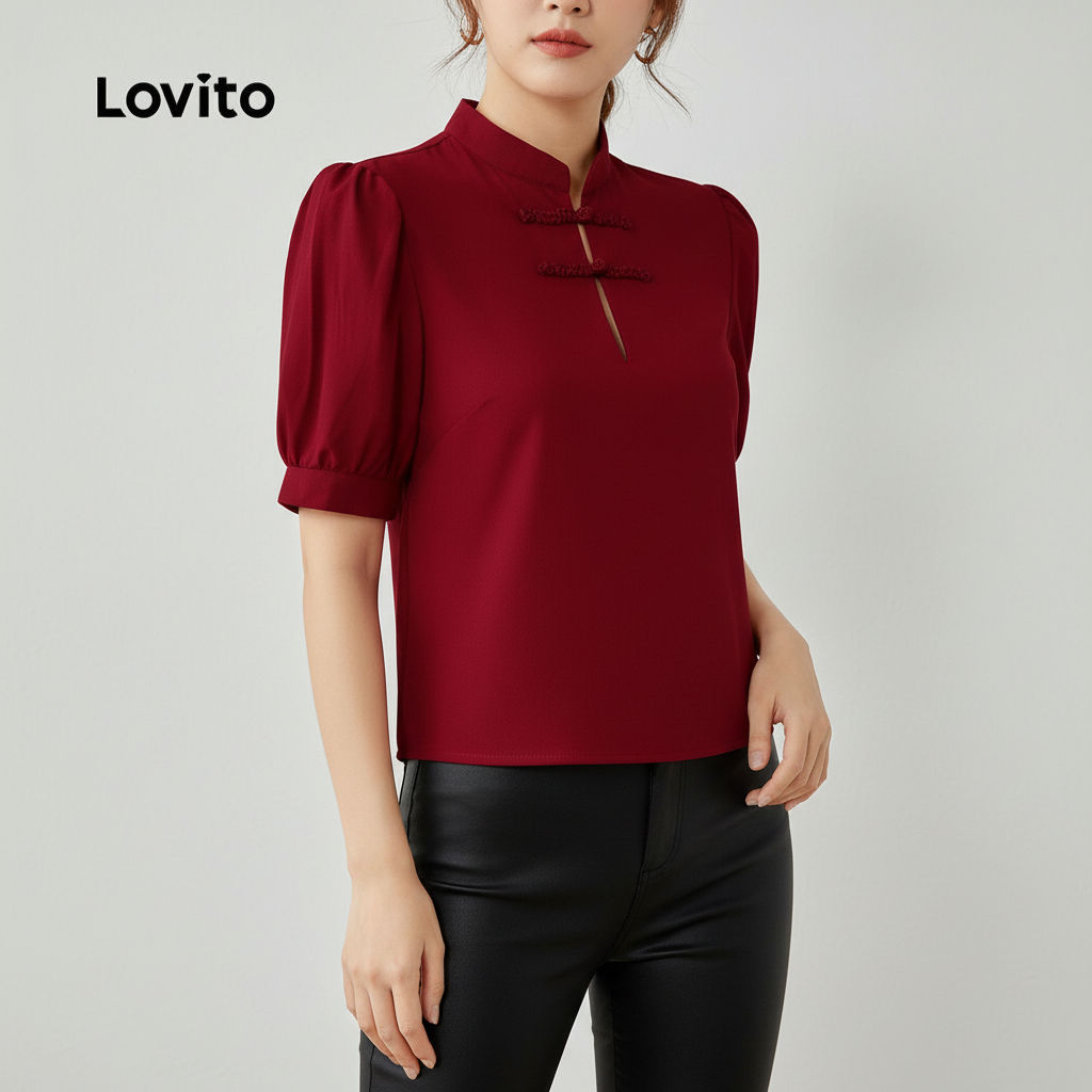 Lovito Elegante Blusa Feminina Cheongsam Qipao Estilo Chinês Moderna Vermelha Pr