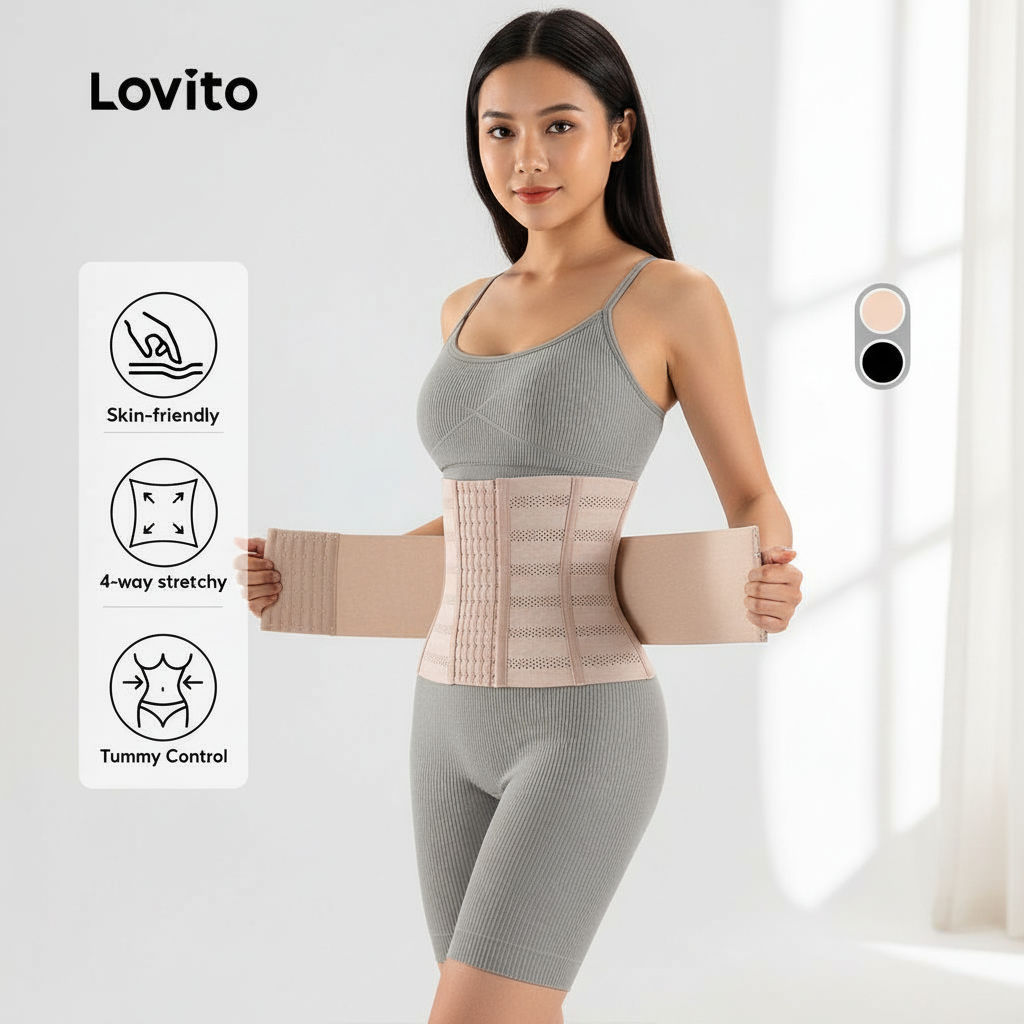 Lovito Modelador Casual com Botão Aprimorado Elasticidade Suave Controle Abdominal 4 Vias para Mulheres LNE126116 em Oferta na Shopee