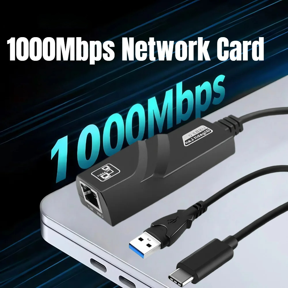 Adaptador USB 1000Mbps para Ethernet Gigabit RJ45 Tipo-C Conversor Hub de Rede para Windows 7/8/10 para MacBook Laptops