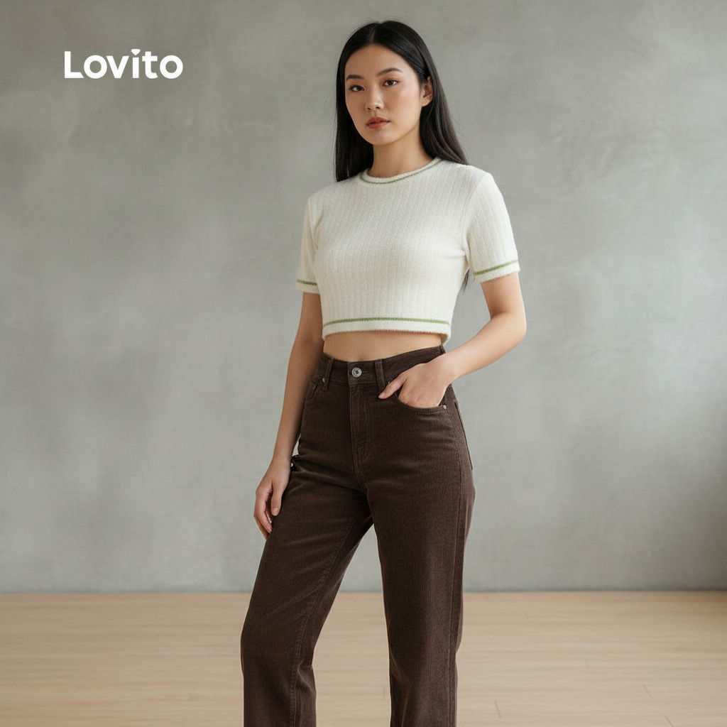 Lovito Calças Femininas de Outono/Inverno com Botão Drapeadas Marrom L159AD111 em Oferta na Shopee