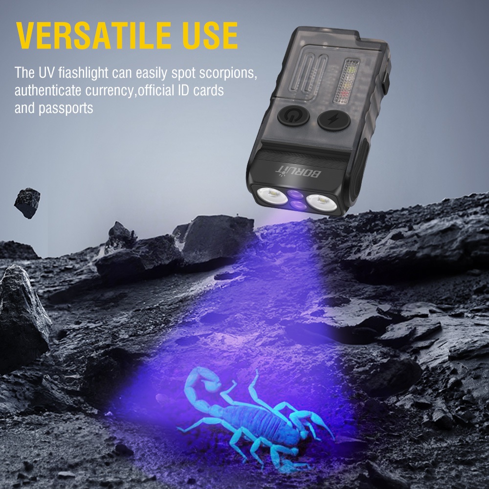 BORUIT V20-1 LED Portátil Chaveiro Lanterna Recarregável À Prova Dwaterproof Água Magnética UV Luz Buzzer Clipe De Traba