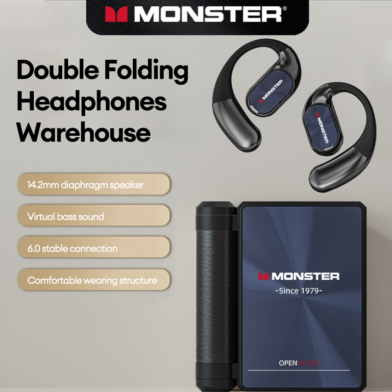 Fones de ouvido Monster AC530 com condução óssea, design aberto, Bluetooth 6.0, sem fio, bateria de alta capacidade