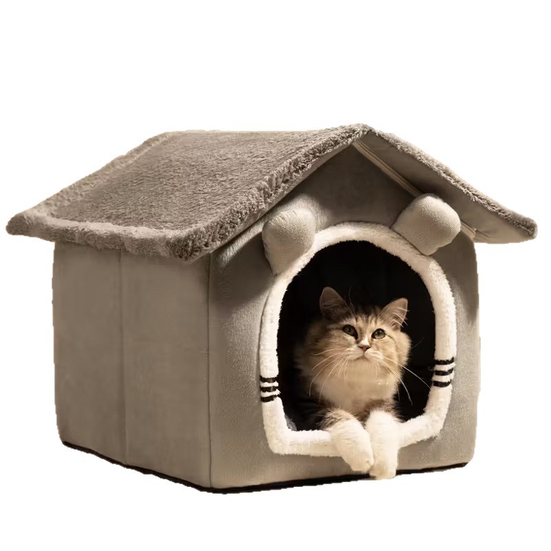 Nova cama para pet estilo casinha para todas as estações, quentinha para o inverno, tamanho pequeno para cães, capa