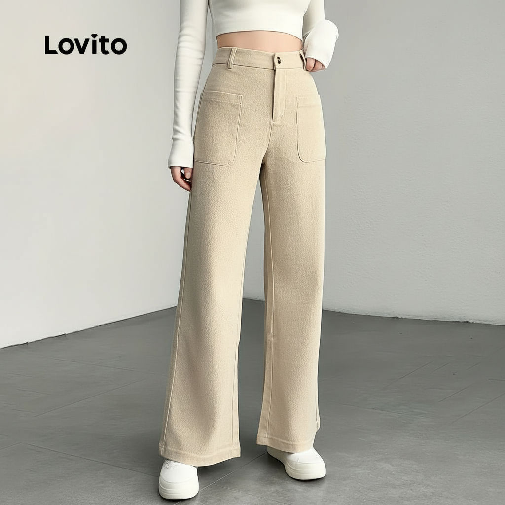 Lovito Calça Feminina Casual Bolso Primavera/Verão Cáqui LK2EDD130 em Oferta na Shopee