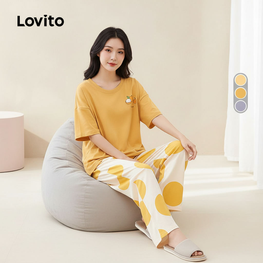 Lovito Pijama Conjunto Casual Kit 2 Estilos Combinados Primavera/Verão 1 Conjunto LNE130066 em Oferta na Shopee
