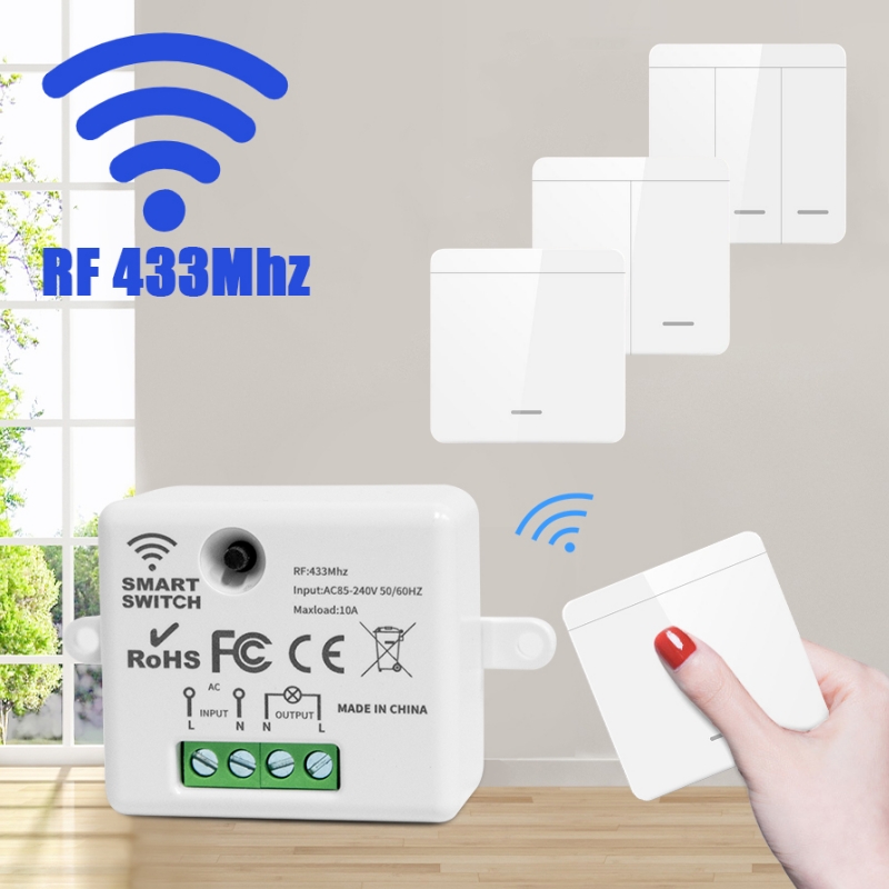 Interruptor de Parede Sem Fio RF 433 MHz, Controle Remoto 86 10A 110V 220V, Receptor para Lâmpada LED e Ventilador